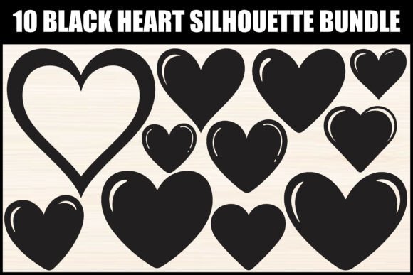 10 Black Heart Silhouette Bundle: Elegant Graphics for Local Branding and Packaging