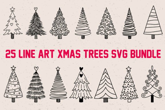 25 Line Art Christmas Trees SVG Bundle – Graphics for Festive Illustrations