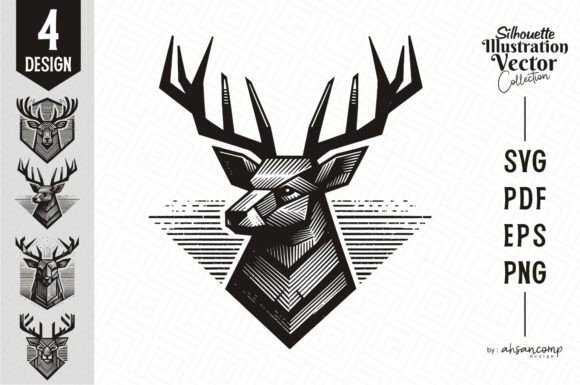 A Detailed Deer Head Illustration in Classic Woodcut Style for Commercial Design Use