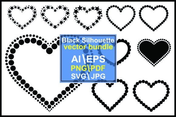 Black Heart Shapes with Varied Dot Border Graphics for Romantic & Themed Design Projects