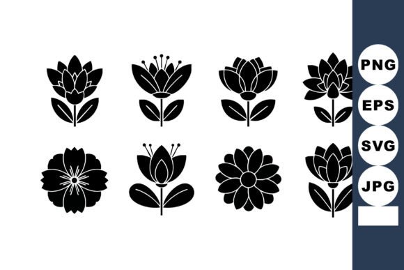 Black Silhouette Flower Icons with Vario: Elegant Graphics for Editorial and Web Design