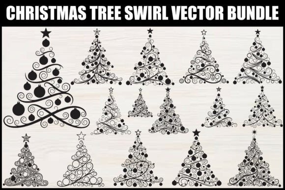 Christmas Tree Swirl Vector Bundle – A Festive Graphic Design Asset for Bloggers and Publishers
