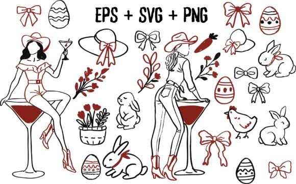 Cowgirl Easter Western Girl in Cocktail – Playful Illustrations for Spring Branding