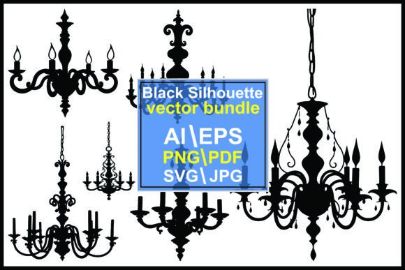Elegant Silhouette Chandeliers with Candle Light Graphics for Brand Illustrations