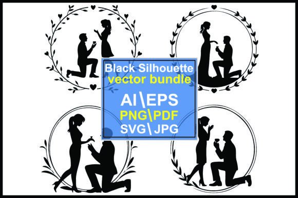 Elegant Silhouette Scenes of Marriage Proposals Graphics for Romantic Illustrations