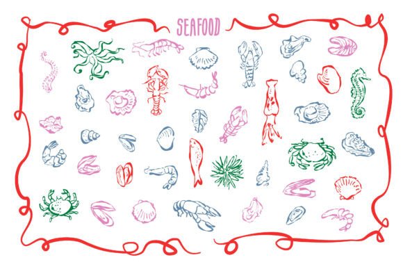 Hand Drawn Seafood Graphics for Local Branding & Packaging