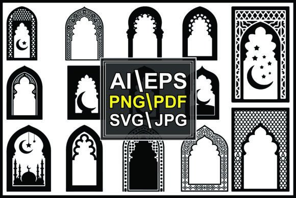 Islamic Window and Mosque Silhouette Graphics for Branding and Illustrations