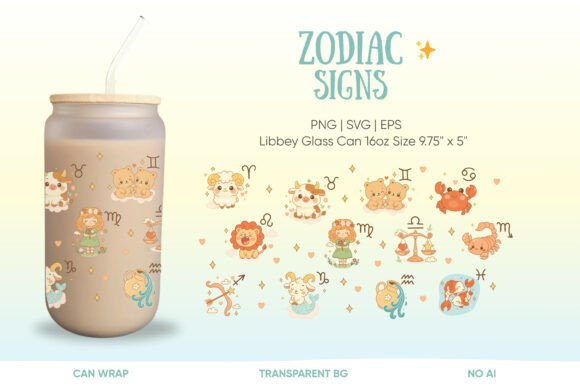 Kawaii Zodiac Signs Can Glass Wrap