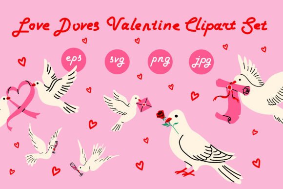 Love Doves Valentine Clipart Set: Romantic Graphics for Cricut & Handmade Projects