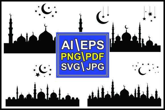 Mosque Skyline Silhouette for Embroidery Projects
