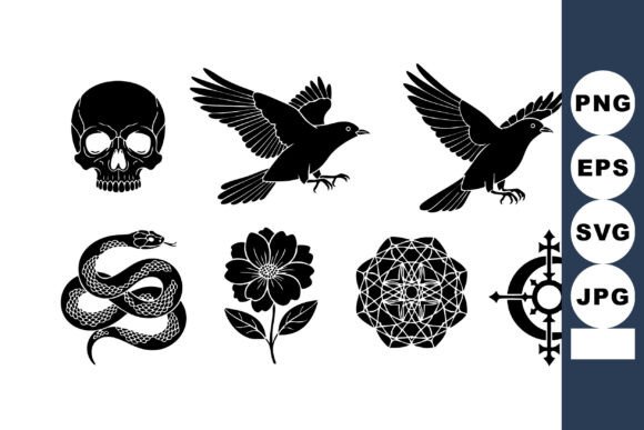 Of Vector Black Gothic Skull Bird Snake Graphics for Crafters & Etsy Sellers