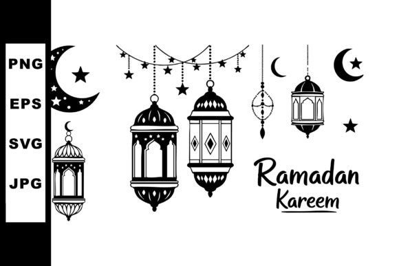 Ramadan Kareem Graphics: Elegant Black and White Lanterns for Branding and Marketing