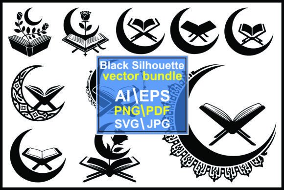 Silhouettes Islamic Symbols with Crescen: A Graphic Designer’s Review for Editorial & Web Use
