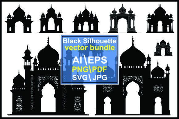 Silhouettes of Islamic Architecture Arch Graphics & Illustrations