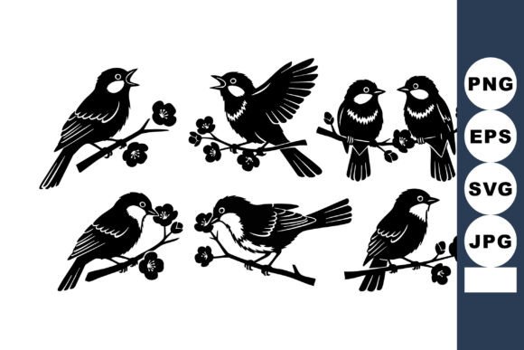 Small Birds Perched on Flowering Branch Graphics & Illustrations: A Brand Designer’s Review