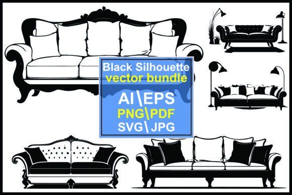 Sofa Set Furniture Silhouette Vector Graphics for Illustration-Based Digital Sellers