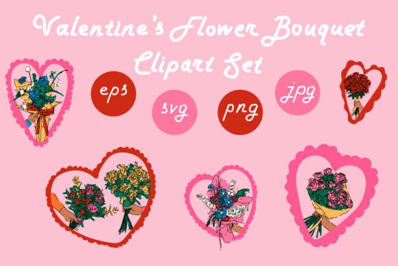 Valentine’s Flower Bouquet Clipart Set – Elegant Graphics for Digital Sellers