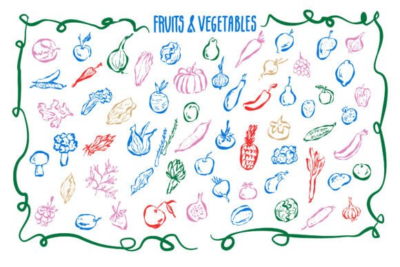 Vibrant Hand Drawn Fruits and Vegetables Graphics for Illustrations & Digital Sellers