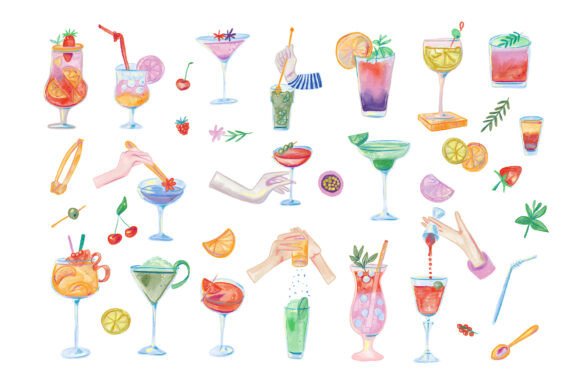 Vibrant Watercolor Cocktail Graphics & Illustrations