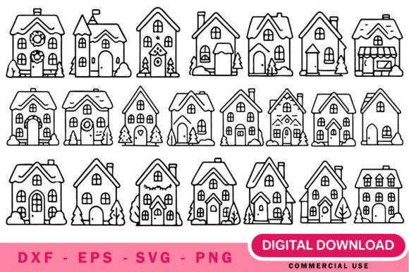 Vintage Christmas Houses SVG: Festive Graphics for Crafting & Small Business
