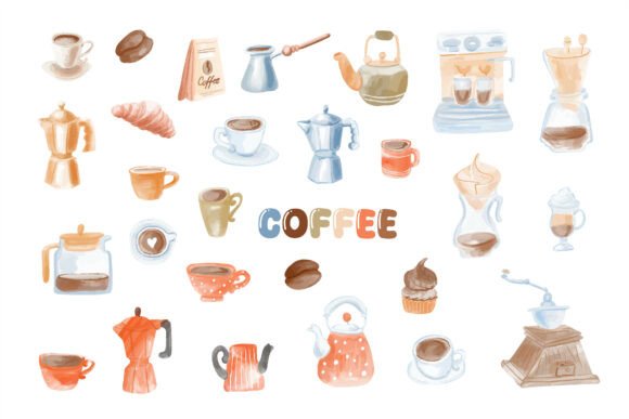 Watercolor Coffee Essentials Collection: Graphics & Illustrations for Creative Sellers