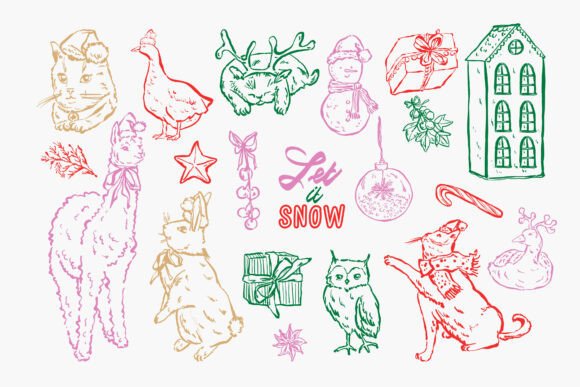 Whimsical Hand Drawn Christmas Animals: Festive Graphics for Branding & Marketing
