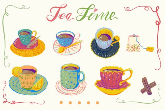 Whimsical Hand-Drawn Tea Time Collection: Cute & Versatile Graphics for Crafters & Etsy Sellers