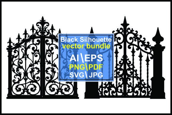 Wrought Iron Gate Silhouette Vector Graphics for Handmade Illustrations