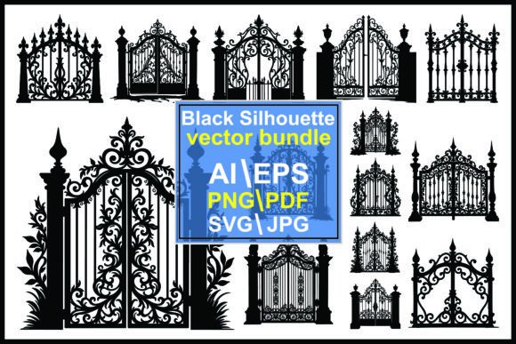 Wrought Iron Gates Silhouettes – Vintage-Inspired Graphics for Elegant Branding